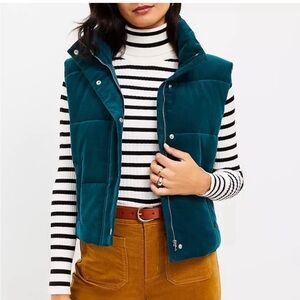 LOFT Micro Corduroy Cotton Teal Sleeveless Puffer Vest Size small